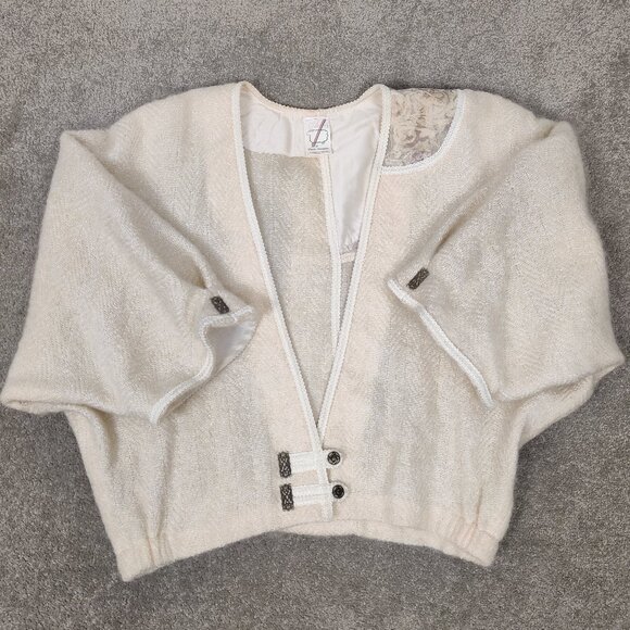 Le Blanc Mouton Women's Sweater One Size Beige Mohair Wool Dolman Sleeve Cropped - Picture 5 of 13